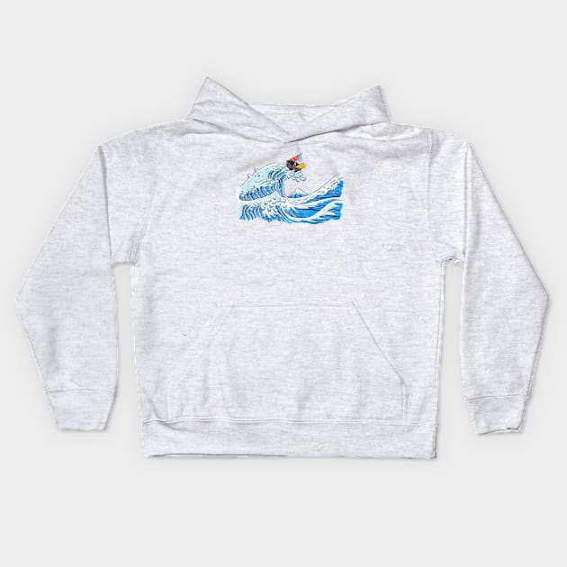 Hokusai Great Cat Wave Kids Hoodie by Elvedee